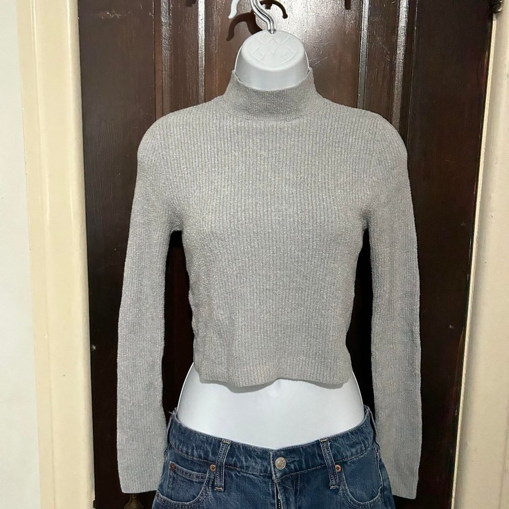 Forever 21 mockneck cropped sweater in Silver Size L (fits S/M)